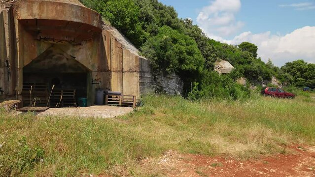 Artillery holes in the bunker at Monte Madonna near &Scaron;i&scaron;an in Croatia
