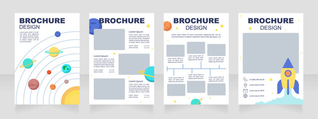 Learning about astronomy with friends blank brochure design. Template set with copy space for text. Premade corporate reports collection. Editable 4 paper pages. Arial Black, Regular fonts used © IMG visuals icons