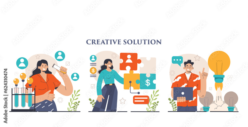 Poster finding a solution set. generation of a creative idea in a brainstorm.