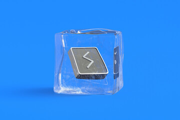Sowilo rune in ice cube. 3d illustration