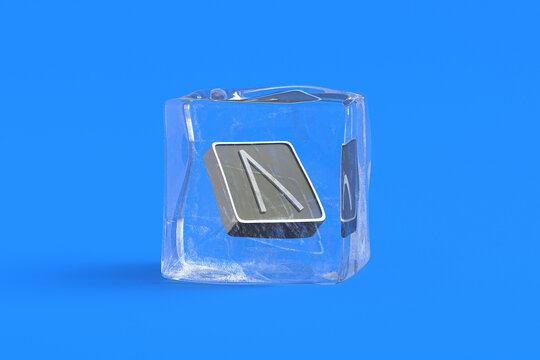 Uruz rune in ice cube. 3d illustration