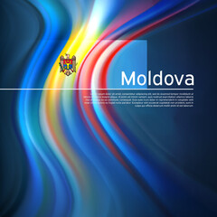 Moldova flag background. Abstract moldavian flag in the blue sky. National holiday card design. Business brochure design. State banner, moldova poster, patriotic cover, flyer. Vector illustration