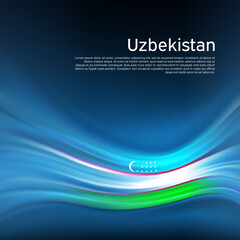 Uzbekistan flag background. Abstract uzbek flag in the blue sky. National holiday card design. State banner, uzbekistan poster, patriotic cover, flyer. Business brochure design. Vector illustration