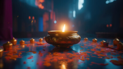 Happy Diwali, Glowing oil lamp - Generative AI