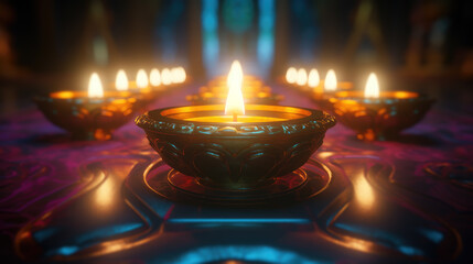Happy Diwali, Glowing oil lamp - Generative AI