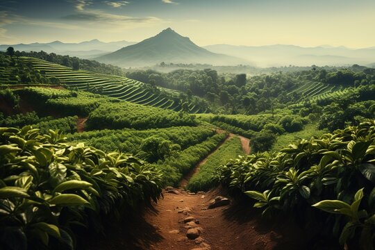 famous coffee plantations that emerge in the midst of green areas. Generative ai