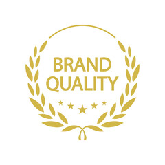 Golden wreath for winner stamp vector design. Brand quality award sample. Isolated outline illustration. Guarantee badge. Approved seal with text. Decorative sticker on white background