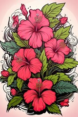 The bush has pink flowers and green leaves. (Generative AI)