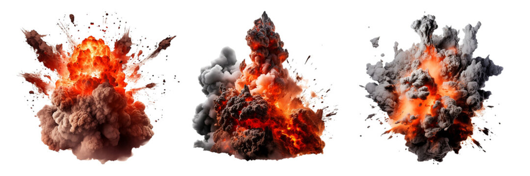 Set of realistic fiery explosion. Generative AI