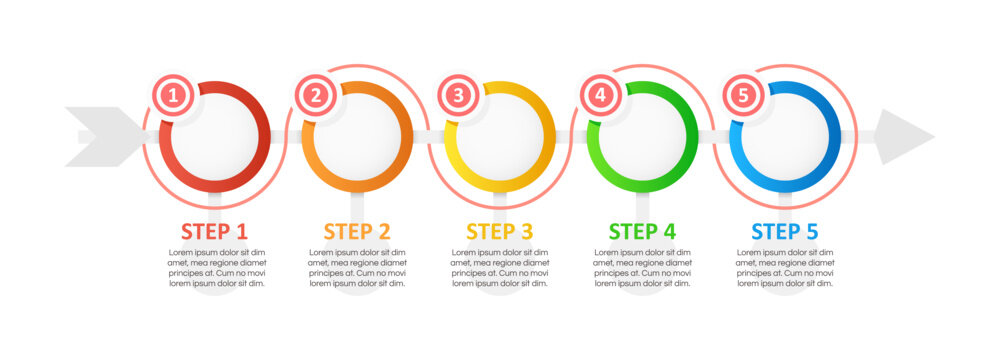 Reaching goals infographic chart design template. Abstract infochart with copy space. Instructional graphics with 5 step sequence. Visual data presentation. Calibri Bold, Questrial Regular fonts used