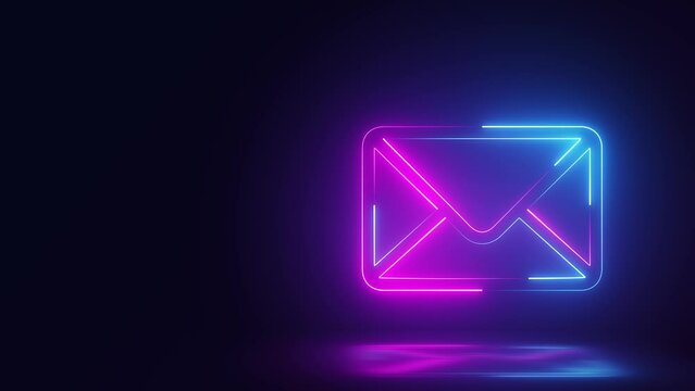 glowing neon mail envelope sign animation on dark background