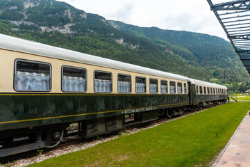 Restored wagons at the old Canfranc train station in the Pyrenees. Spain