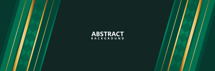 green geometric abstract background with gold line for presentation, banner and poster