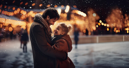AI generated image of happy family on ice ring