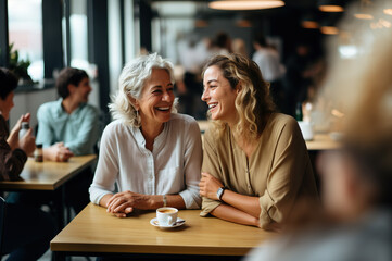 AI generated image of senior mother and daughter on coffee - 624314458