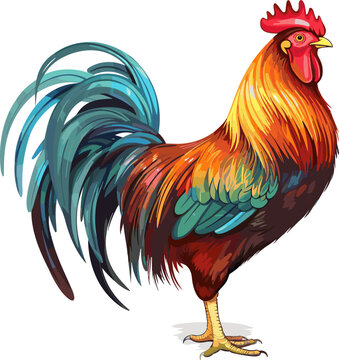 High detailed realistic vector cock rooster isolated on white background.