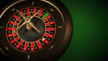 3D roulette high angle view background. Casino online games concept with natural colors and copy space for text