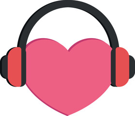 Heart in headphones. Love music flat icon. Vector illustration