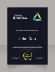 Coding course certificate design template. Vector diploma with customized copyspace and borders. Printable document for awards and recognition. Teco Light, Semibold, Arial Regular fonts used