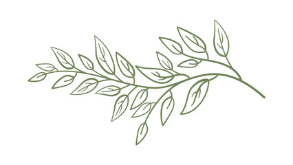 Line art branch with leaves. Art floral element. Vector illustration for tattoo, t-shirt prints, logos, cosmetics and beauty design, invitation, save the date cards