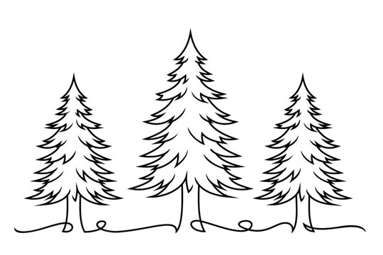 pine trees set line art style, christmas element vector eps 10