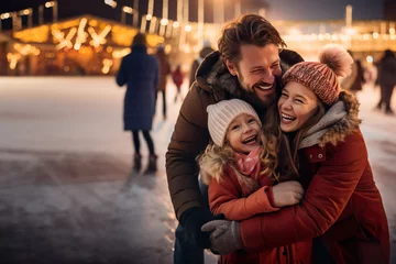 Fotobehang AI generated image of happy family on ice ring © Kalim