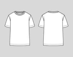 Unisex t-shirt round neck. Oversize fit. Vector technical sketch