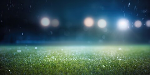 Football fever. Spotlight on green grass field. Sport action on blur background