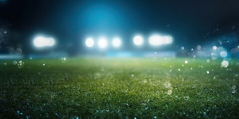 Football fever. Spotlight on green grass field. Sport action on blur background