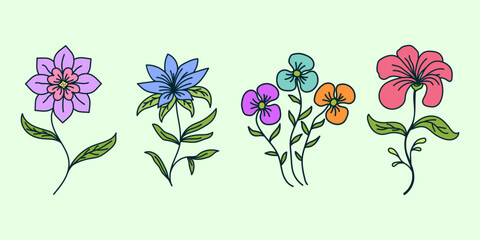 set of hand drawn beautiful flowers vector illustration design