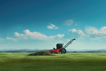 A lawn mower is being used to mow the grass. Generative Ai.