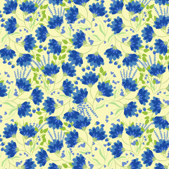 Blue and yellow seamless floral pattern