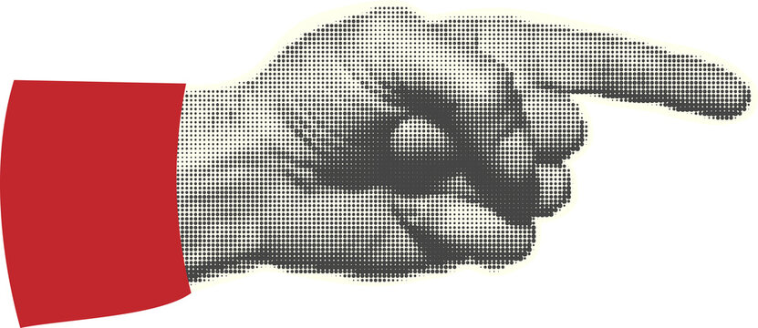 Hands. Pointer with finger. Halftone style. Collection collage design elements Trendy dotted pop art Vintage grunge punk cutout shapes PNG illustration