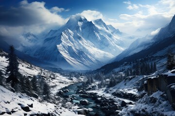 Winter mountain snowy landscape. Generative AI