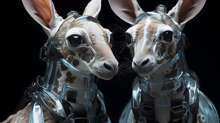 Baby Giraffen in Spcae Anzügen Tier Babys Abstracte Kunst Generative Ai