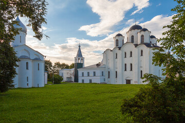 Fototapeta na wymiar Nikolo-Dvorishchensky Cathedral in Veliky Novgorod, one of the oldest temples in the city