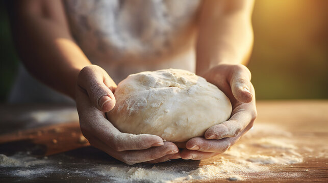 Woman kneading dough on the table