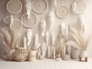 white vintage interior,White Bohemian,Dreamcatcher, White Feather, White Simple Aesthetics