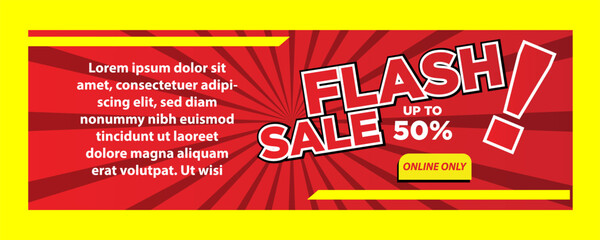 Flash sale banner template design for web or social media, Special offer discount up to 50% off.