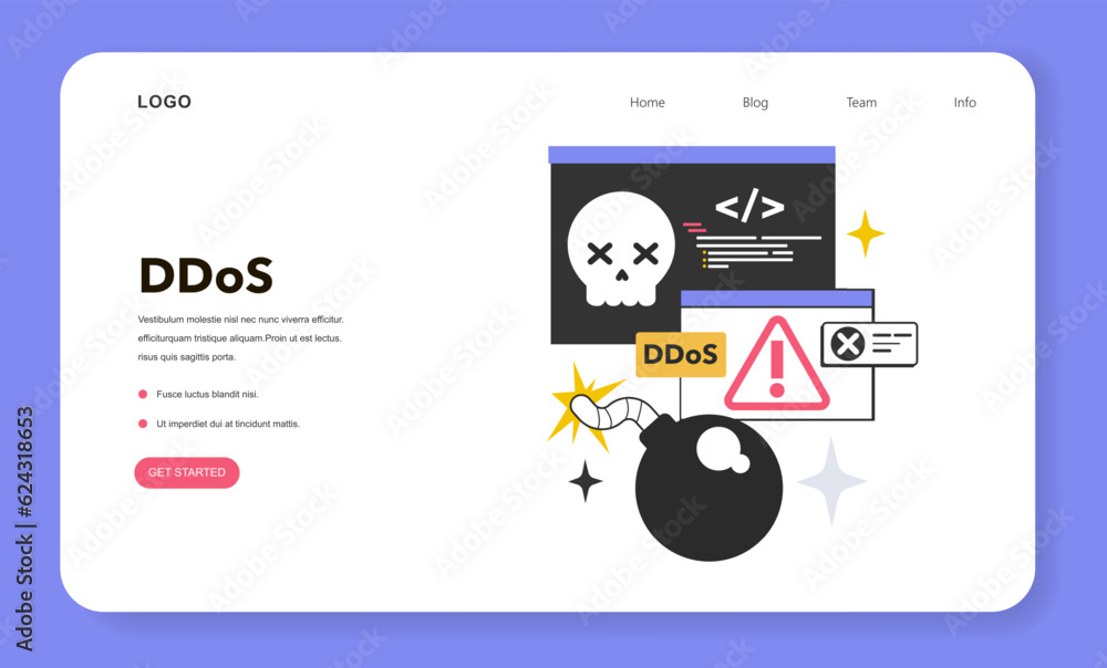 Poster distributed denial of service web banner or landing page. cyber-attack