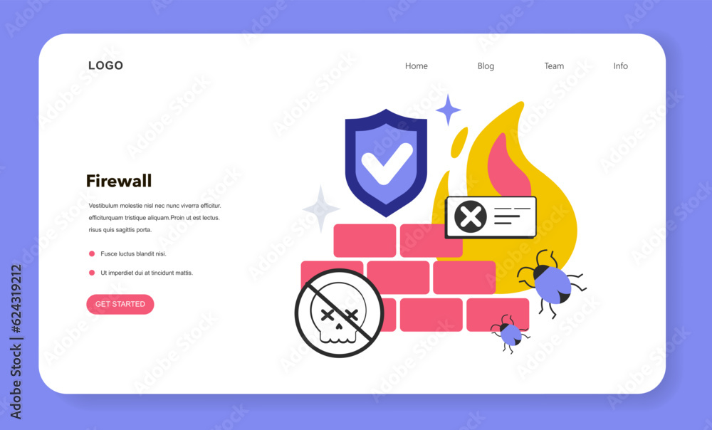 Poster firewall web banner or landing page. network security device monitoring