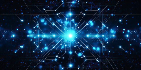 Obraz premium A background featuring a futuristic grid pattern, with intersecting lines, nodes. Digital illustration. Generative AI