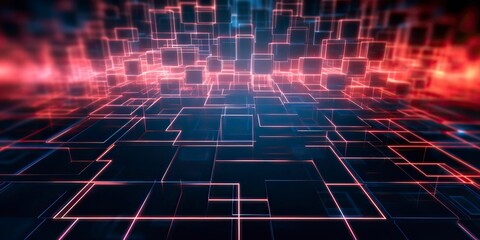 A background featuring a futuristic grid pattern, with intersecting lines, nodes. Digital illustration. Generative AI