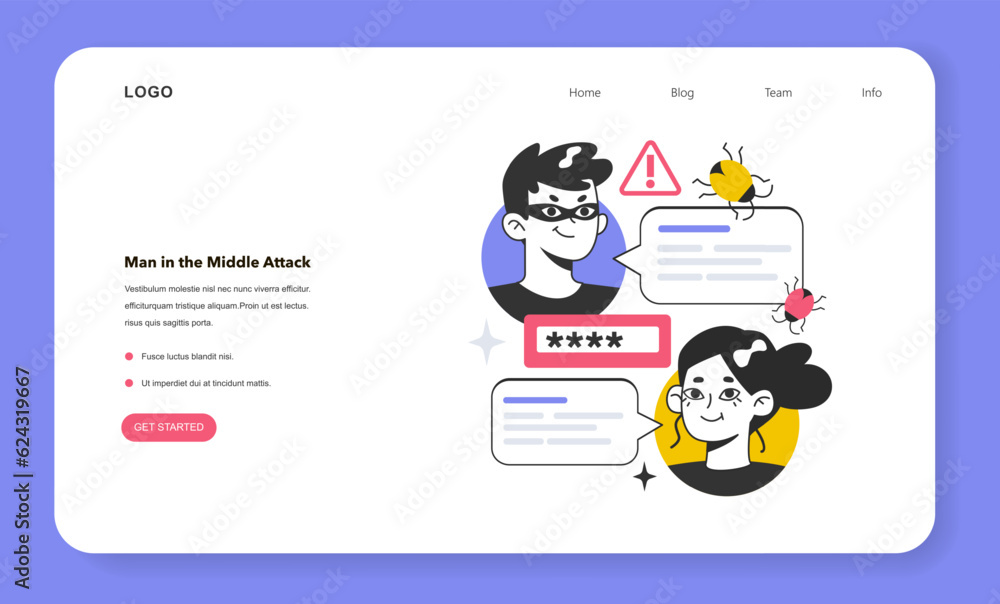 Poster man-in-the-middle attack web banner or landing page. cyberattack