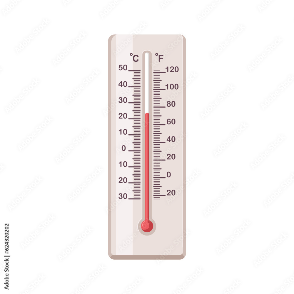 Poster mercury thermometer for outdoor temperature measurement. analog weather tool, double scale, measurin