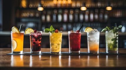 handcrafted beverages like craft cocktails, artisanal beers, or specialty teas, highlighting their unique flavors and presentation. AI generative