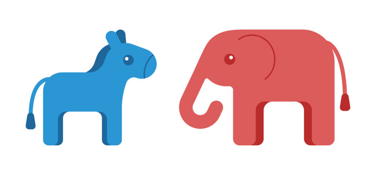 Elephant and donkey. Clipart for USA voting and election. 