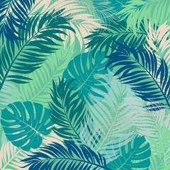 Fototapeta na wymiar Pattern Palm leaves, tropic design, vector illustration