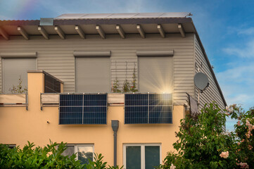 Balcony solar power station eco-friendly to use renewable energy. Solar power plant on a balcony...