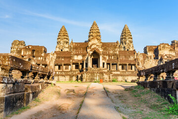 Facade of temple complex Angkor Wat in Siem Reap, Cambodia